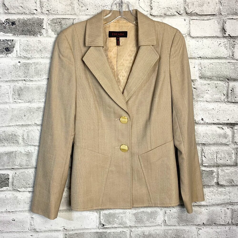 Escada Silk Wool Cotton Blend Earthy Toned Two Button Structured Blazer Coat